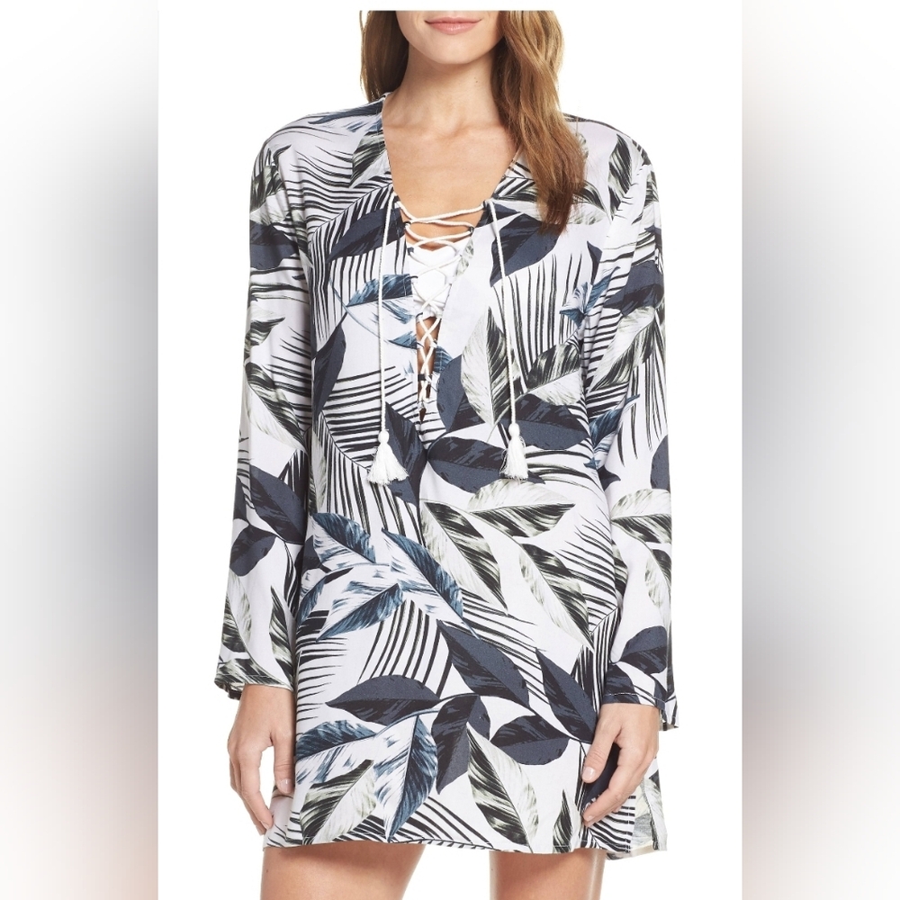 La Blanca Moment Of Zen Printed Tunic Dress Swim‎ Coverup Blue Floral